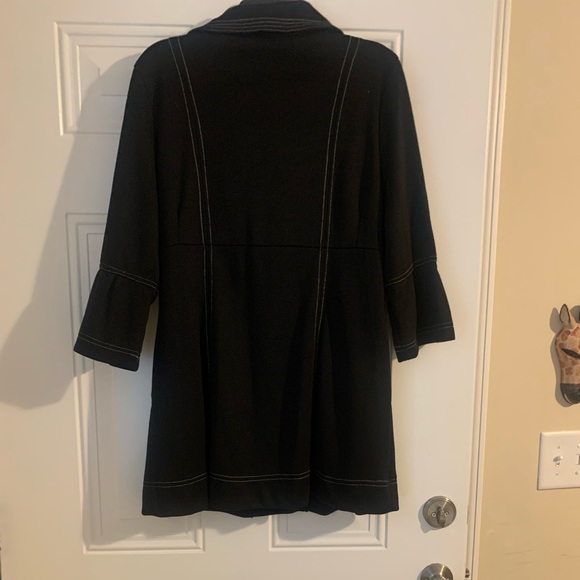 Retro Vintage Luii Black Bell Sleeve Coat with White Stitching Size L - Picture 6 of 6